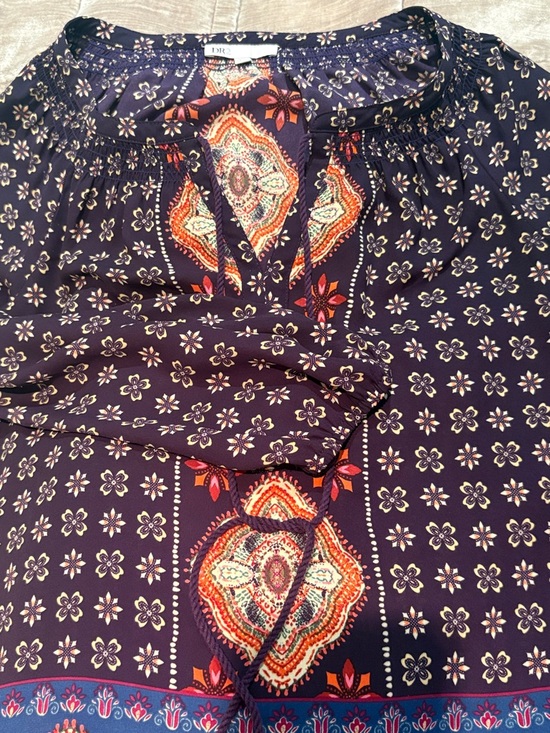 DR2 Tops - DR2 Navy Boho Top with Purple Tassel & Orange Medallion Print XS